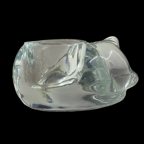 Vintage Indiana Glass Sleeping Cat Crystal Votive Candle Tea Light Holder Kitty - Picture 3 of 11